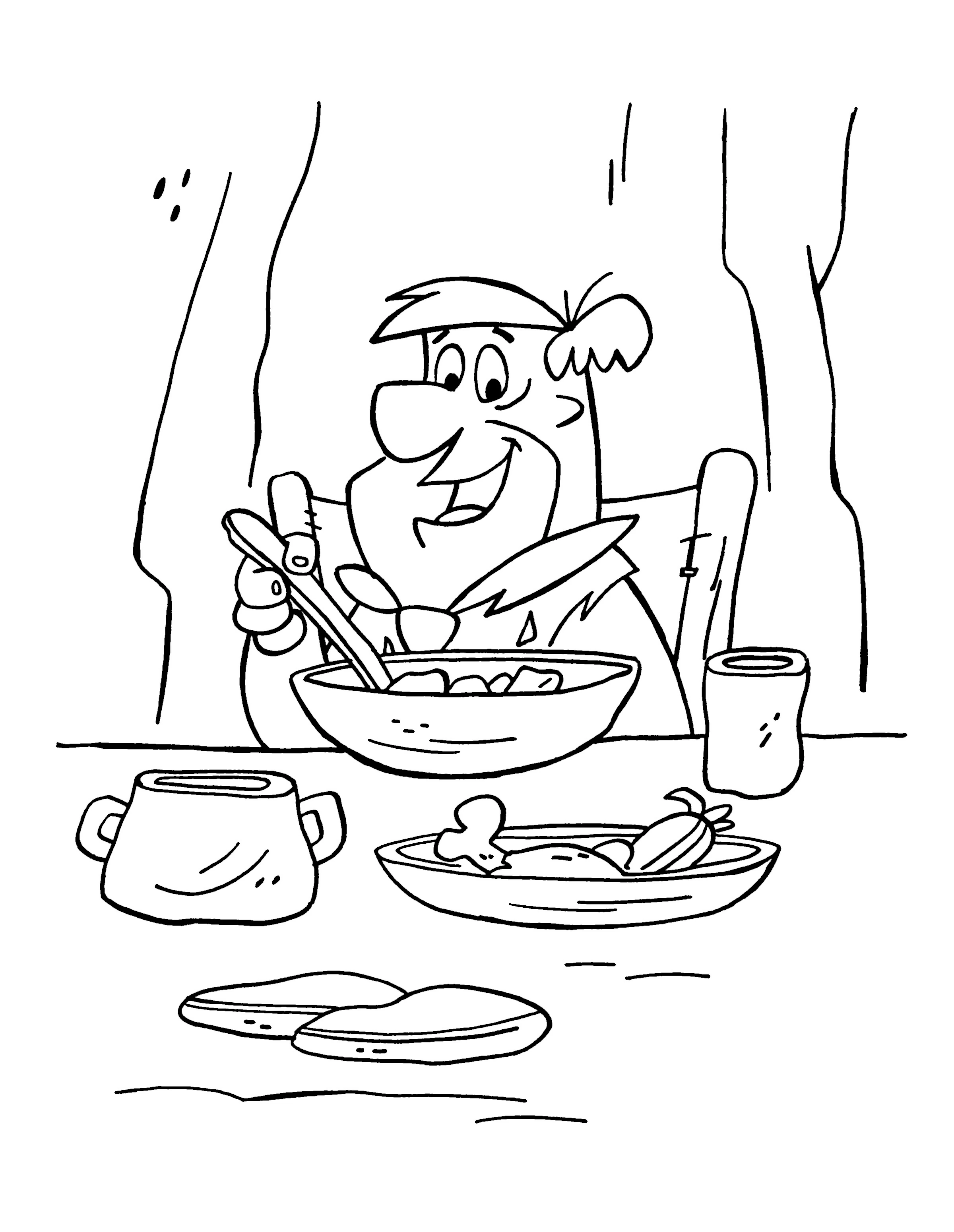 Disegno Fred Flintstone mangia a tavola da colorare Disegno Fred Flintstone mangia a tavola da colorare