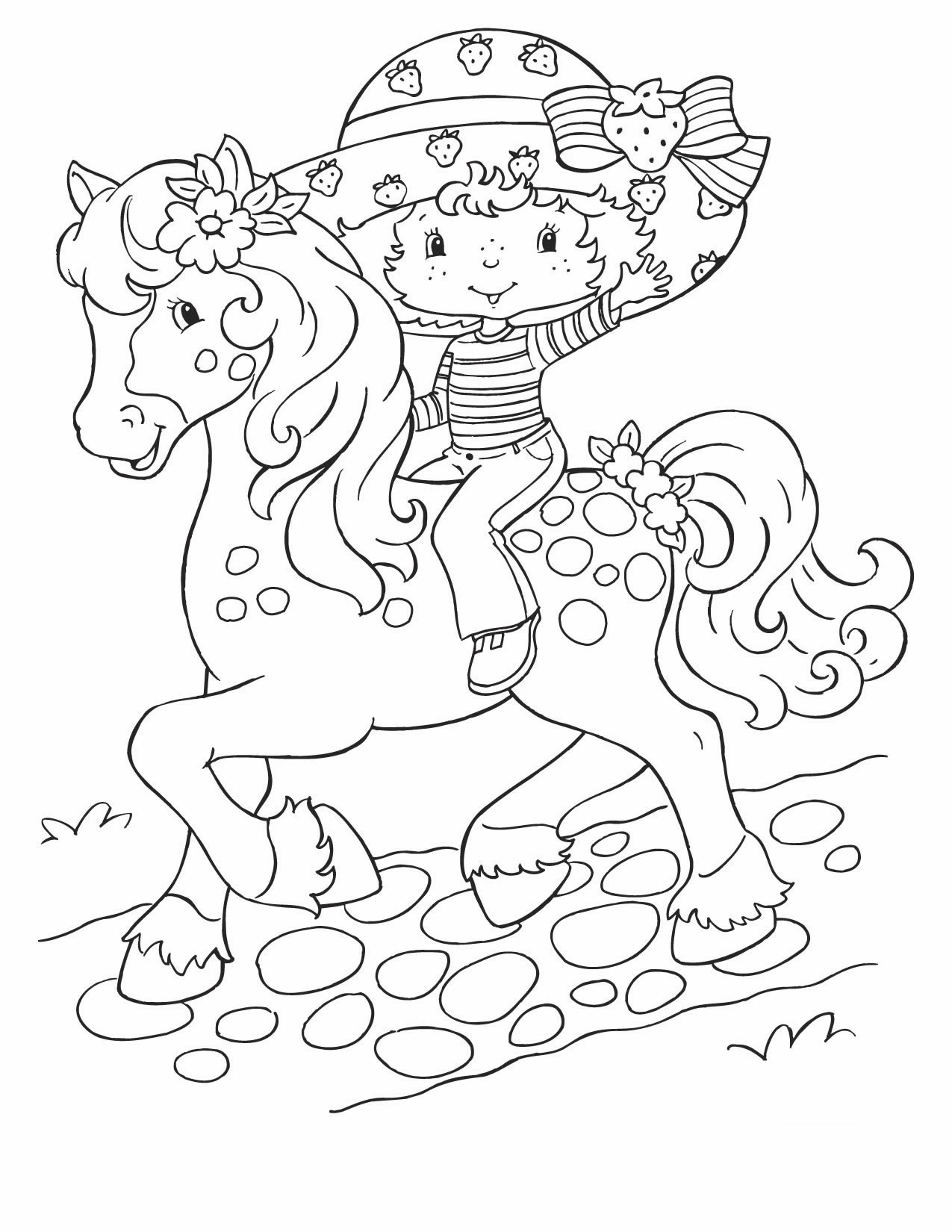 Disegno Glimmerberry Ball bambina in sella al suo pony da colorare