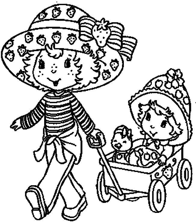 Disegno Bambina che tira un carretto con un'amica da colorare