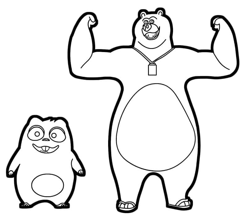Disegno Grizzy che mostra i muscoli con un Lemming da colorare Disegno Grizzy che mostra i muscoli con un Lemming da colorare