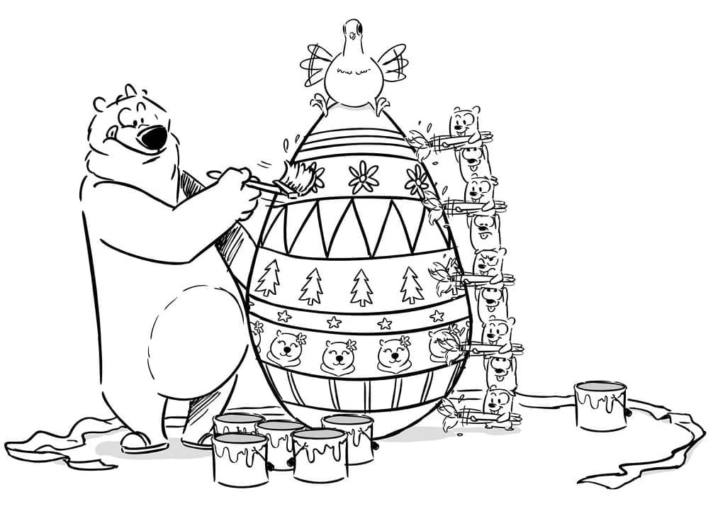 Disegno Grizzy che dipinge un uovo di Pasqua gigante da colorare Disegno Grizzy che dipinge un uovo di Pasqua gigante da colorare