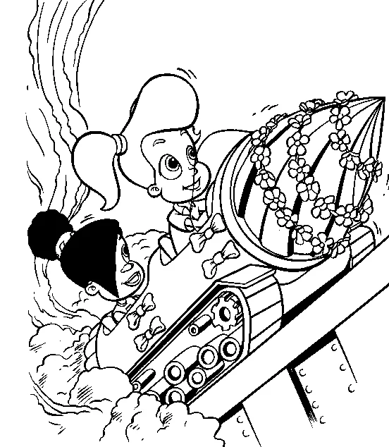 Disegno Jimmy Neutron amiche su un razzo floreale da colorare Disegno Jimmy Neutron amiche su un razzo floreale da colorare