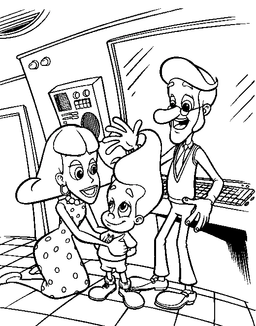 Disegno Jimmy Neutron con i suoi genitori da colorare Disegno Jimmy Neutron con i suoi genitori da colorare