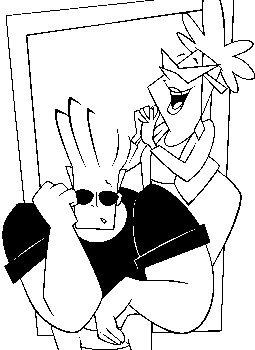 Disegno Johnny Bravo nascosto dietro una porta da colorare Disegno Johnny Bravo nascosto dietro una porta da colorare