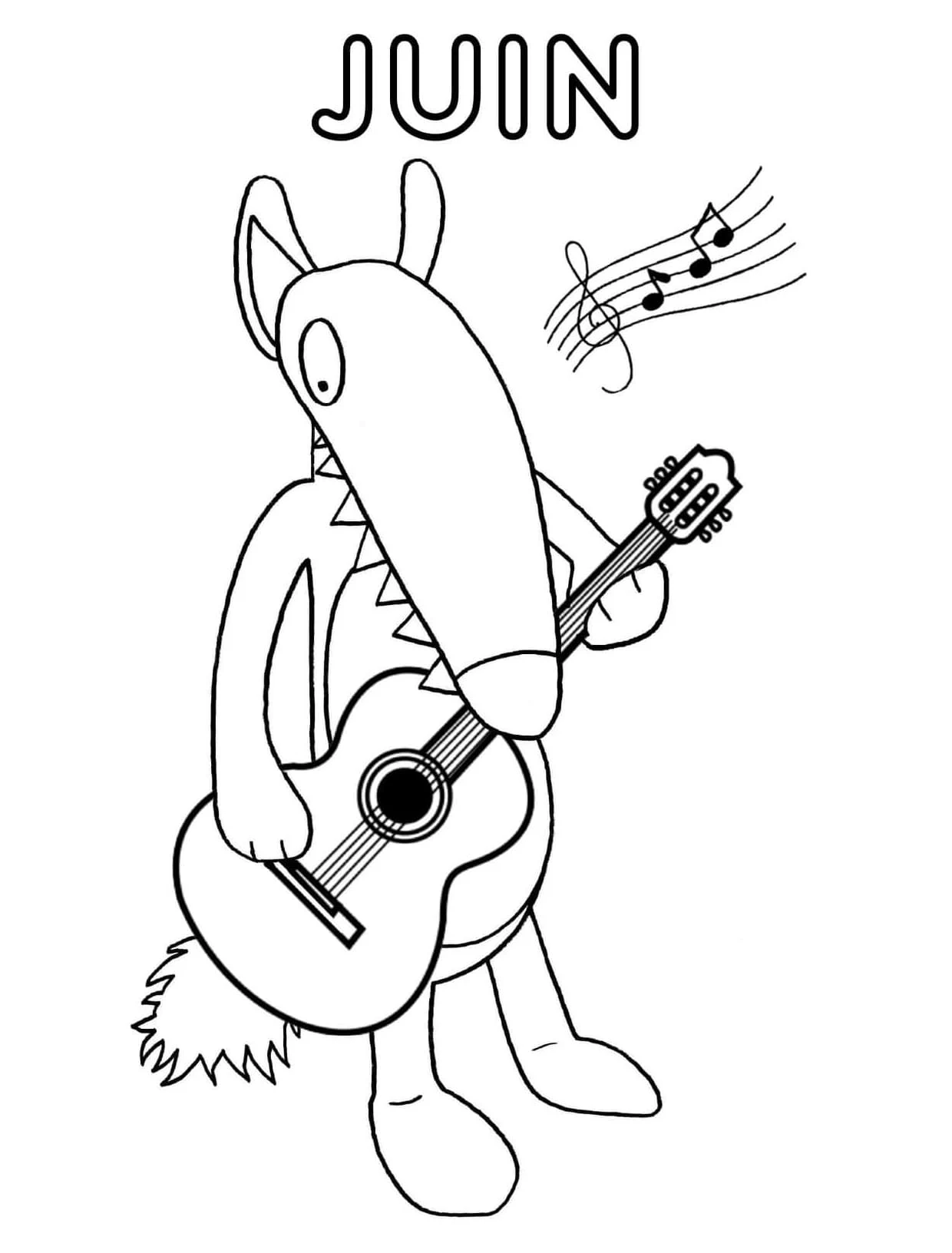 Disegno Lupo Auzou che suona la chitarra per giugno da colorare Disegno Lupo Auzou che suona la chitarra per giugno da colorare