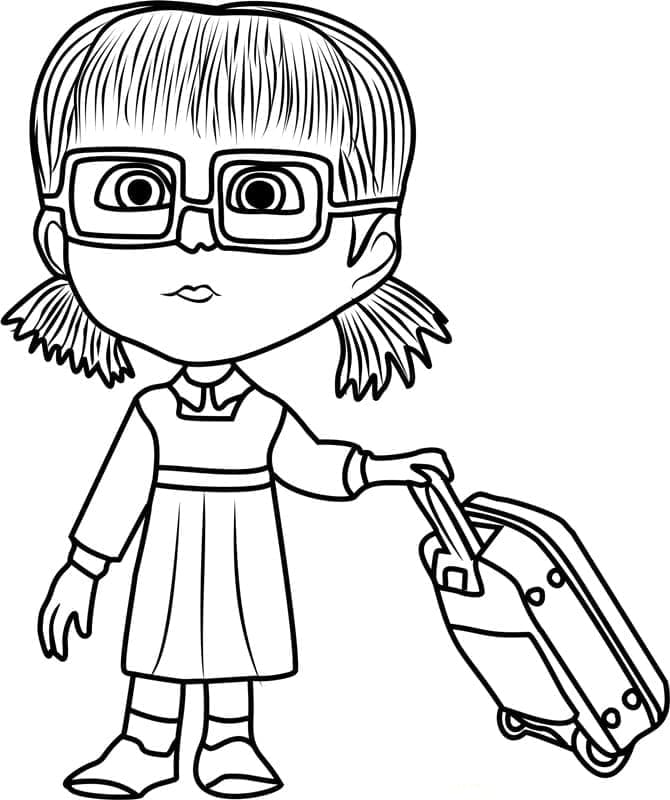 Disegno Dasha con gli occhiali che tira la valigia da colorare