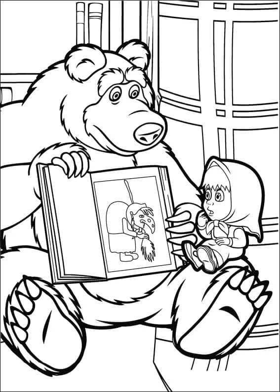Disegno Masha e l'orso che leggono un libro da colorare Disegno Masha e l'orso che leggono un libro da colorare