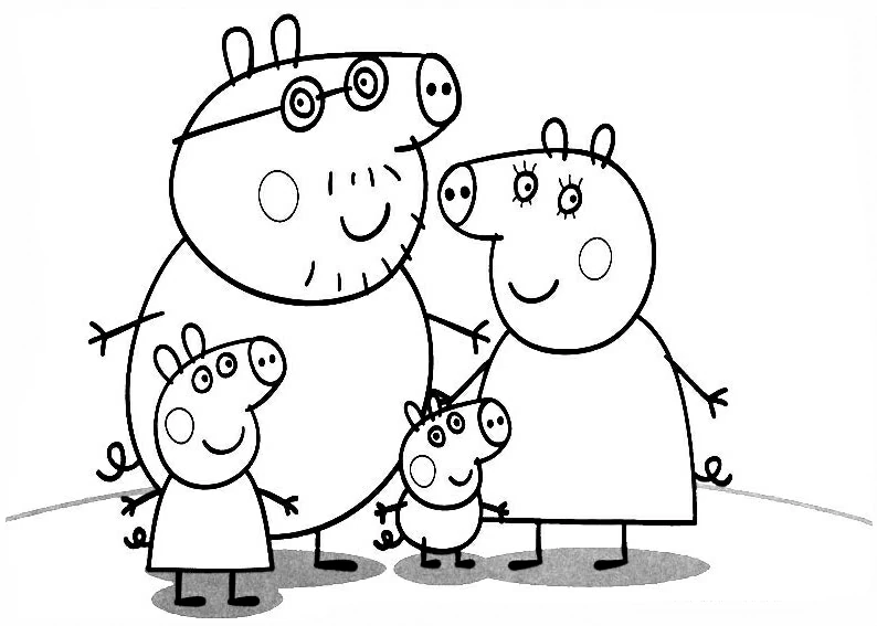 Disegno Peppa Pig con tutta la famiglia da colorare Disegno Peppa Pig con tutta la famiglia da colorare