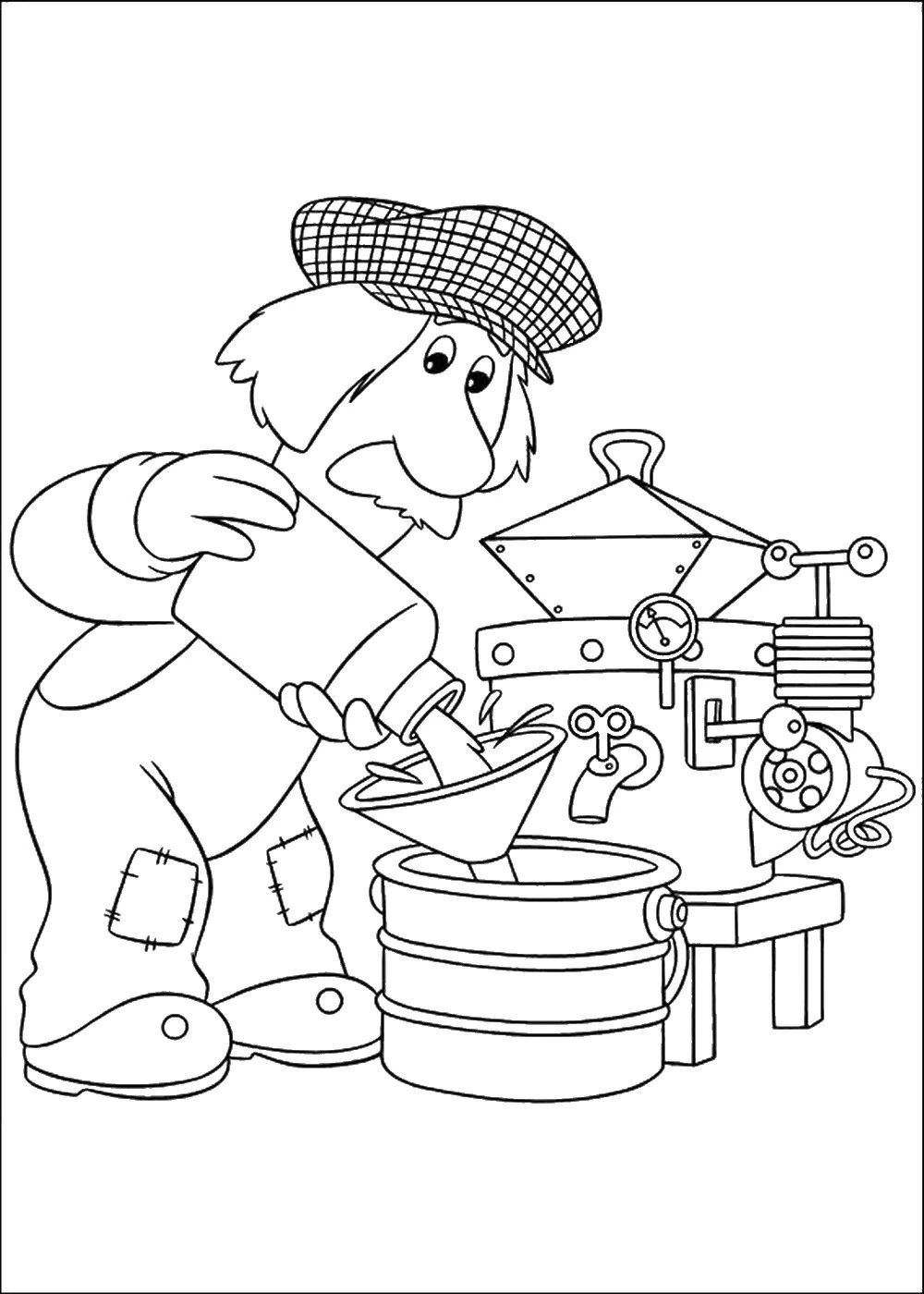 Disegno Postman Pat versa liquido in una macchina da colorare