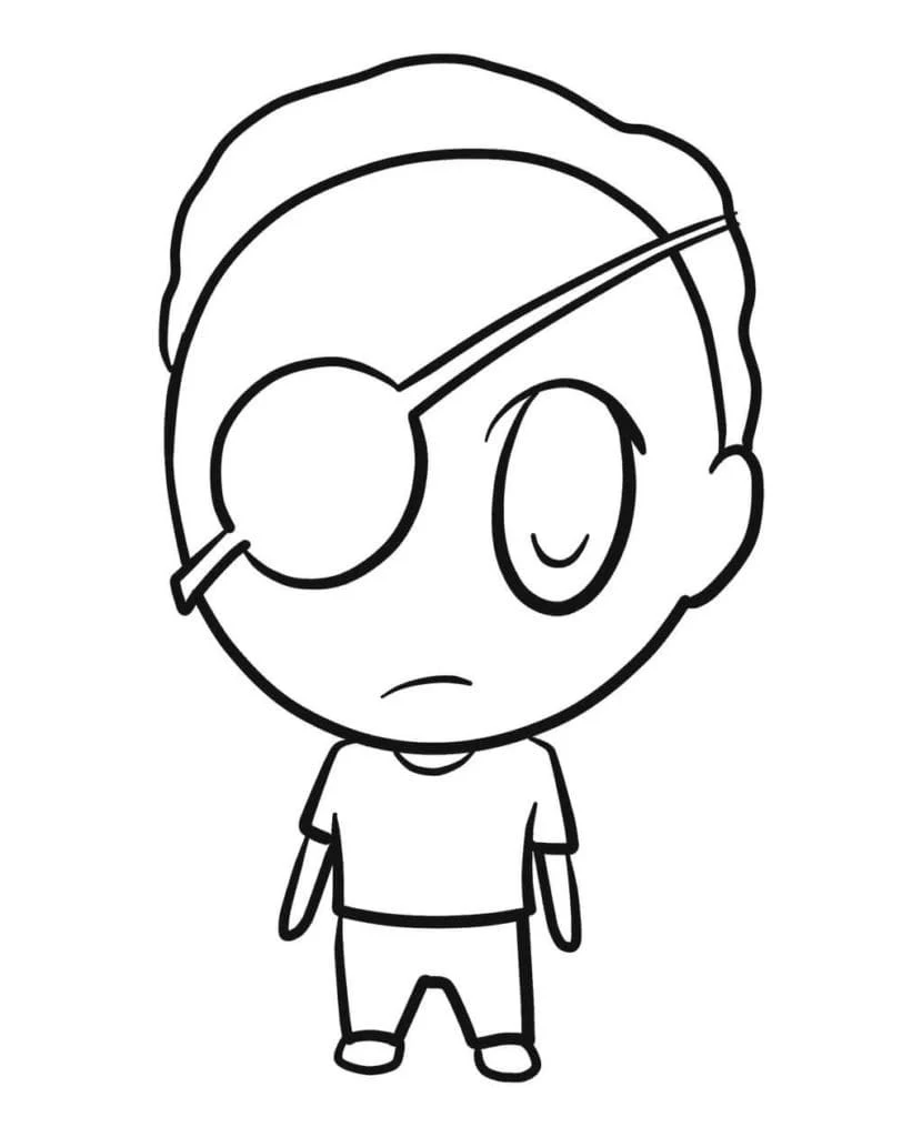 Disegno Morty Smith chibi con benda sull'occhio da colorare