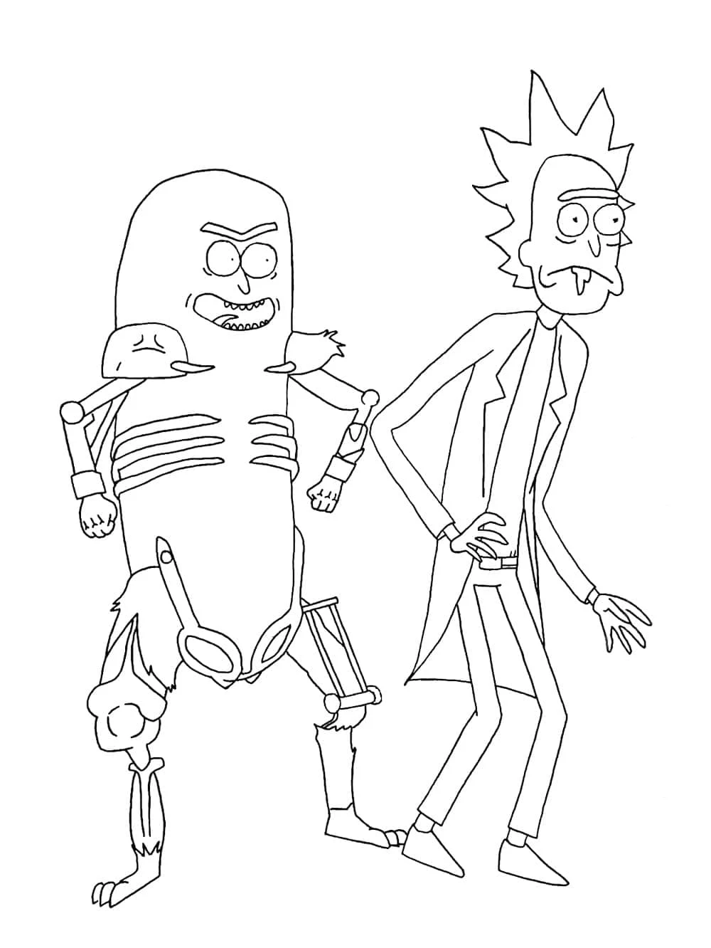 Disegno Rick Sanchez e Pickle Rick fianco a fianco da colorare Disegno Rick Sanchez e Pickle Rick fianco a fianco da colorare