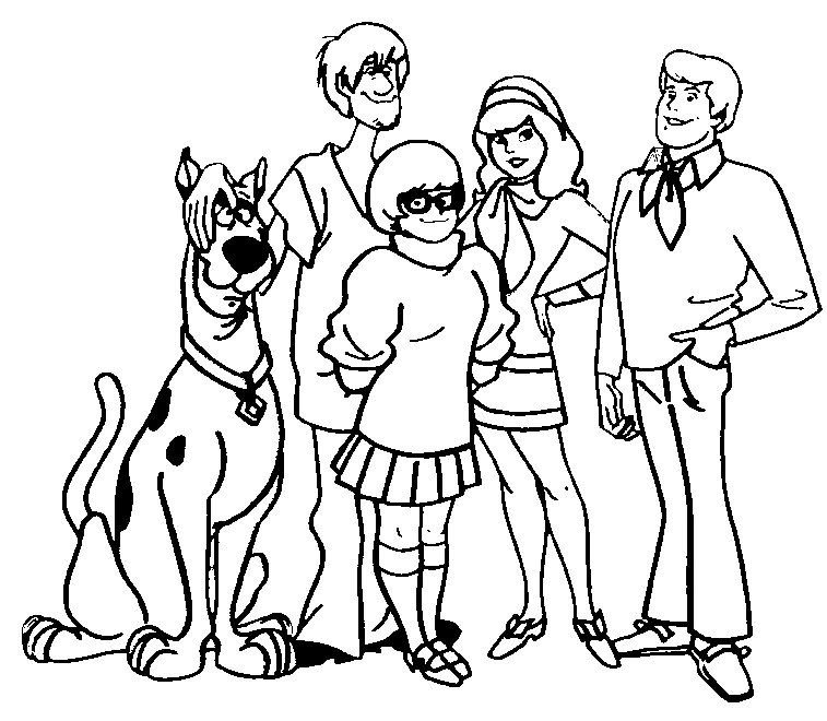 Disegno Scooby Doo con tutta la banda da colorare