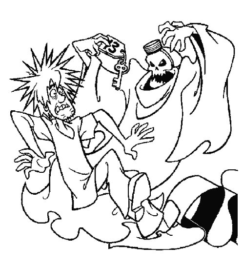 Disegno Shaggy spaventato da un fantasma con una chiave da colorare