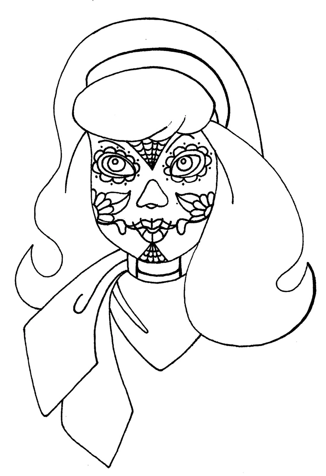 Disegno Daphne con trucco a teschio messicano da colorare Disegno Daphne con trucco a teschio messicano da colorare