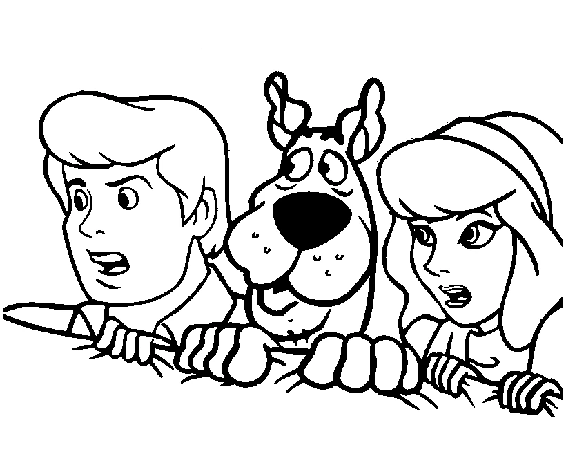 Disegno Scooby Doo, Fred e Daphne spaventati che sbirciano da colorare Disegno Scooby Doo, Fred e Daphne spaventati che sbirciano da colorare
