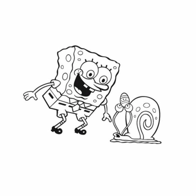 Disegno SpongeBob SquarePants che cammina con Gary la chiocciola da colorare Disegno SpongeBob SquarePants che cammina con Gary la chiocciola da colorare