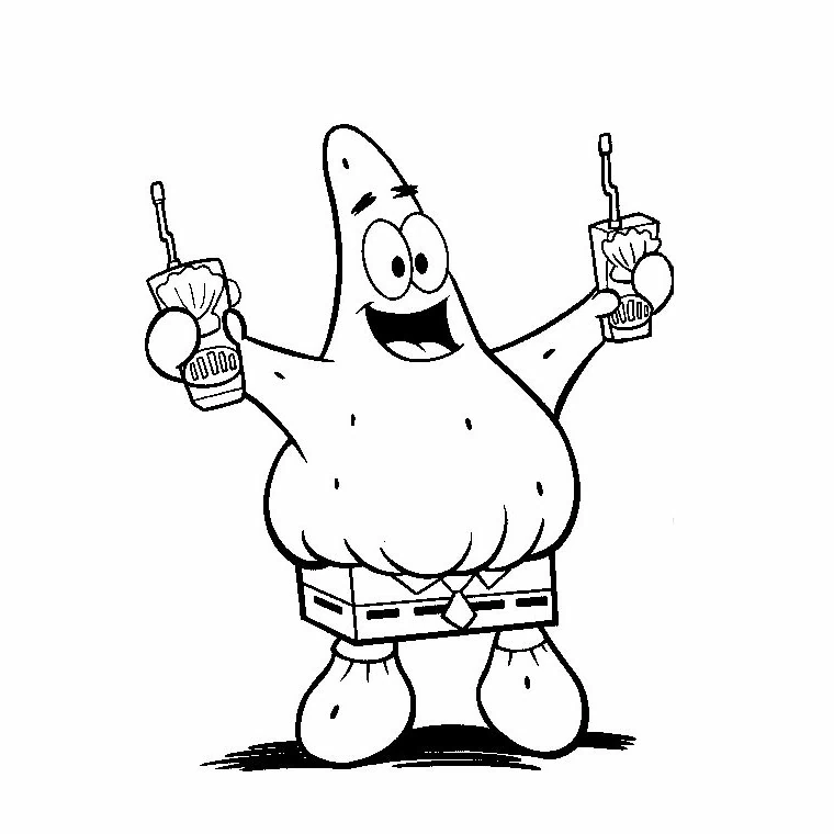 Disegno SpongeBob SquarePants: Patrick con due bevande da colorare Disegno SpongeBob SquarePants: Patrick con due bevande da colorare