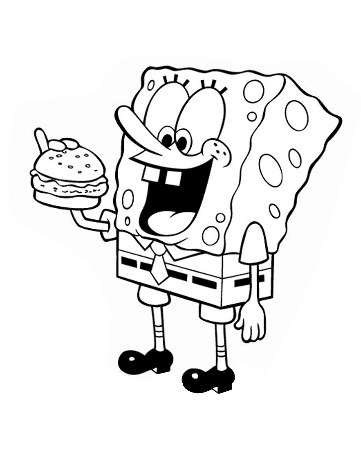 Disegno SpongeBob SquarePants con un krabby patty in mano da colorare Disegno SpongeBob SquarePants con un krabby patty in mano da colorare