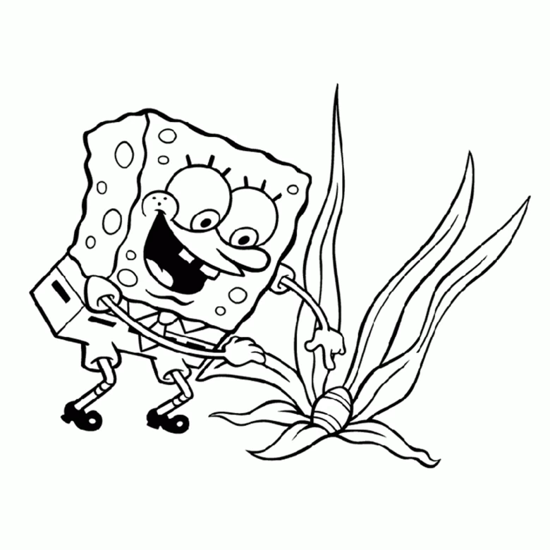 Disegno SpongeBob SquarePants vicino alle alghe da colorare Disegno SpongeBob SquarePants vicino alle alghe da colorare