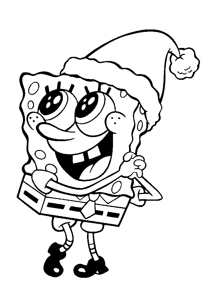 Disegno SpongeBob SquarePants con il cappello di Babbo Natale da colorare Disegno SpongeBob SquarePants con il cappello di Babbo Natale da colorare