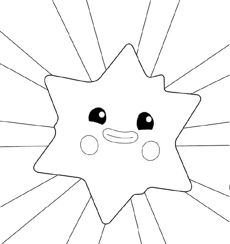 Disegno Stella sorridente circondata da raggi di luce da colorare