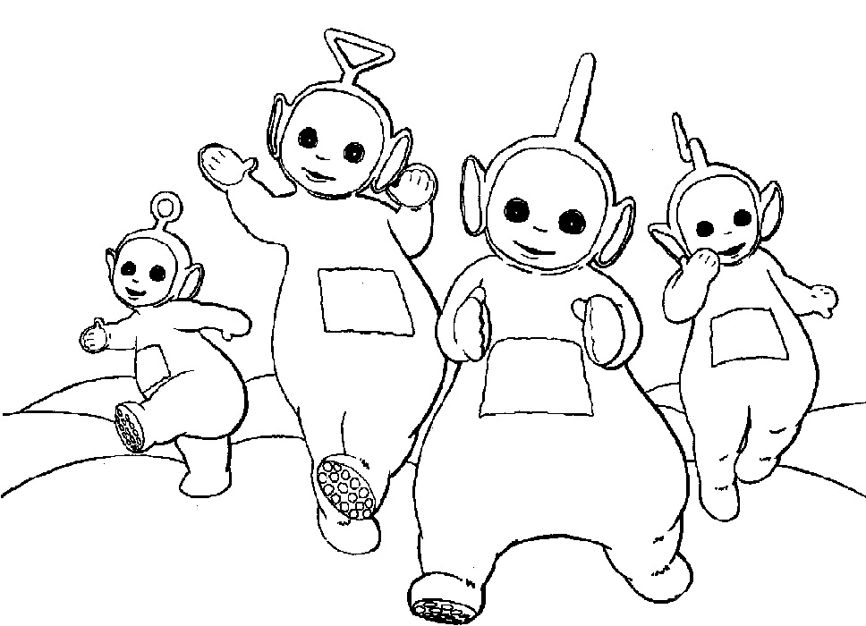 Disegno Teletubbies che camminano insieme da colorare