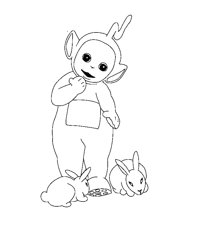 Disegno Teletubbies con due coniglietti da colorare