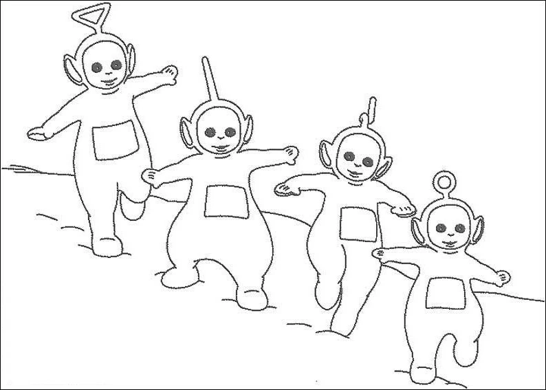 Disegno Teletubbies che corrono in fila da colorare Disegno Teletubbies che corrono in fila da colorare