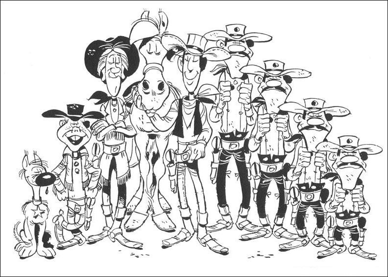 Disegno The Daltons in un ritratto di gruppo con Lucky Luke da colorare Disegno The Daltons in un ritratto di gruppo con Lucky Luke da colorare