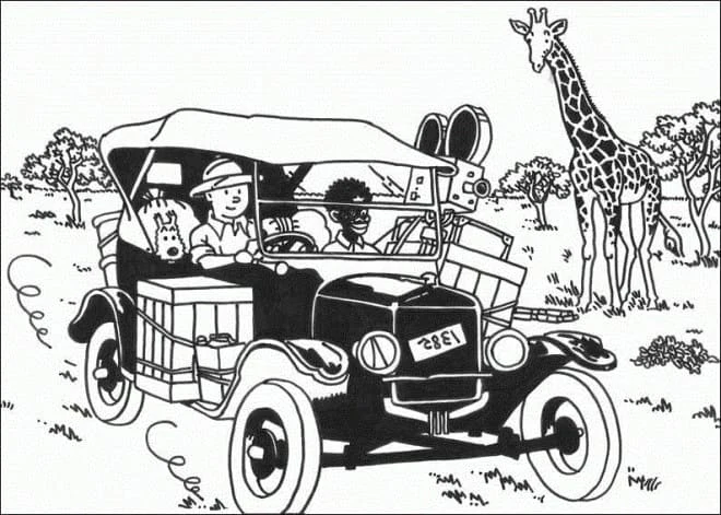 Disegno Tintin in safari in Africa da colorare