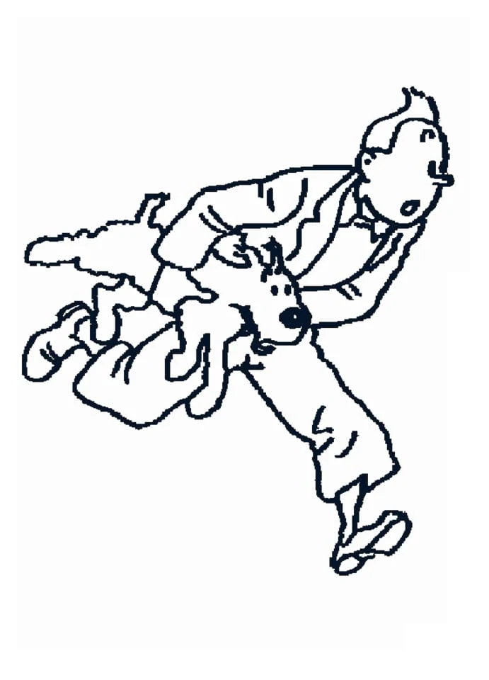 Disegno Tintin con Milou corrono insieme da colorare