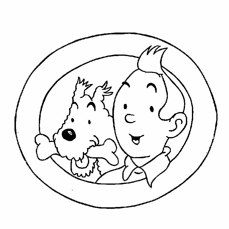 Disegno Tintin e Milù in una cornice rotonda da colorare Disegno Tintin e Milù in una cornice rotonda da colorare