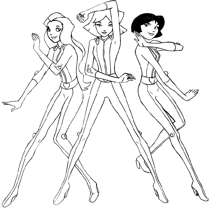 Disegno Sam, Clover e Alex in tute aderenti da colorare Disegno Sam, Clover e Alex in tute aderenti da colorare