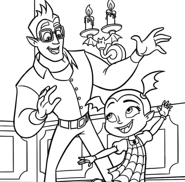 Disegno Vampirina e suo padre salutano sorridenti da colorare