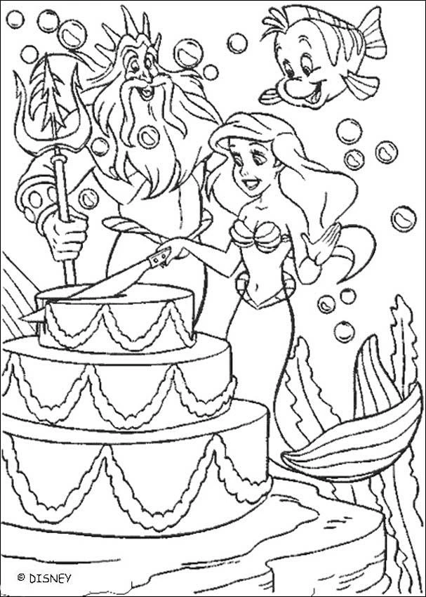 Disegno Ariel e Tritone con torta a tre piani da colorare Disegno Ariel e Tritone con torta a tre piani da colorare