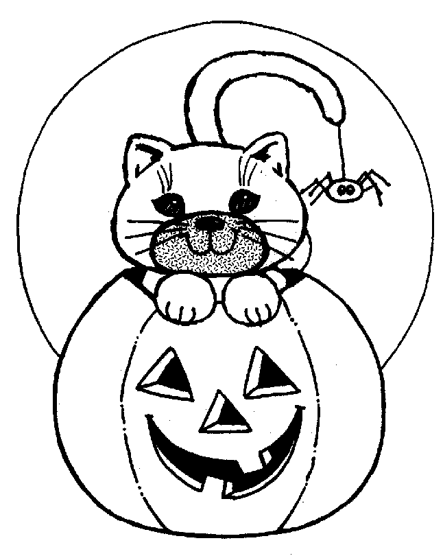Disegno Gatto seduto dentro una zucca di Halloween da colorare Disegno Gatto seduto dentro una zucca di Halloween da colorare