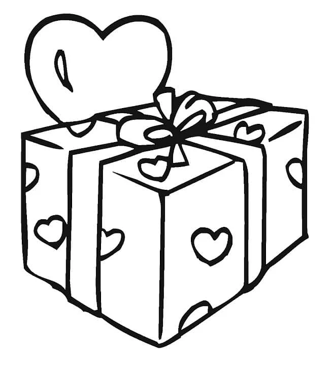 Disegno Regalo decorato con cuori da colorare
