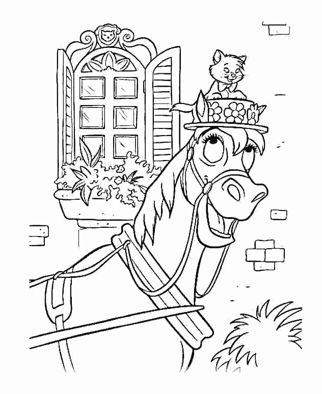 Disegno Gli Aristogatti cavallo con cappello fiorito da colorare Disegno Gli Aristogatti cavallo con cappello fiorito da colorare