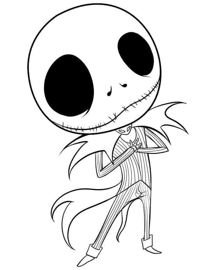 Disegno Jack Skellington chibi con colletto a forma di pipistrello da colorare