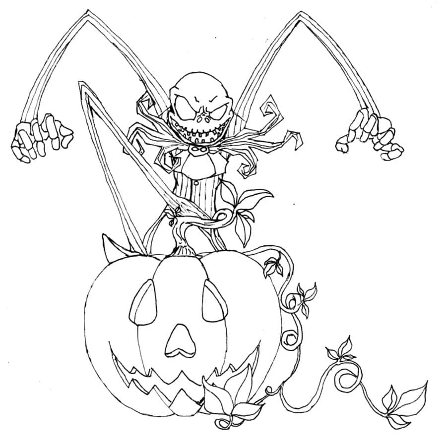 Disegno Jack Skellington che emerge da una zucca da colorare