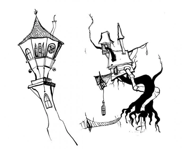 Disegno Jack Skellington: due case storte e contorte da colorare