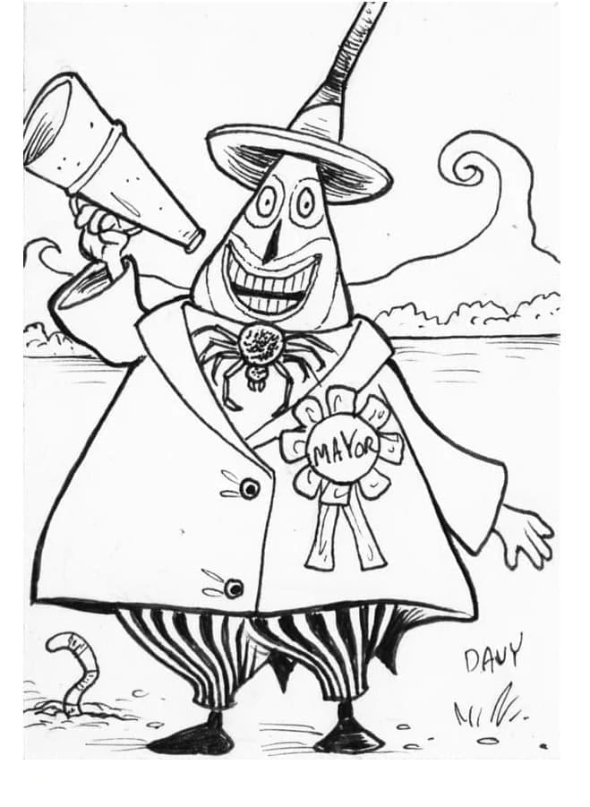 Disegno Jack Skellington sindaco con megafono da colorare Disegno Jack Skellington sindaco con megafono da colorare