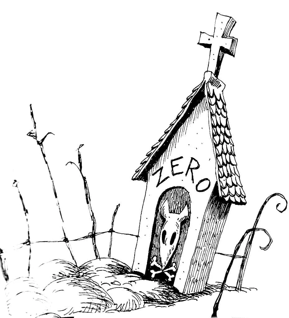 Disegno Cuccia di Zero in un cimitero inquietante da colorare