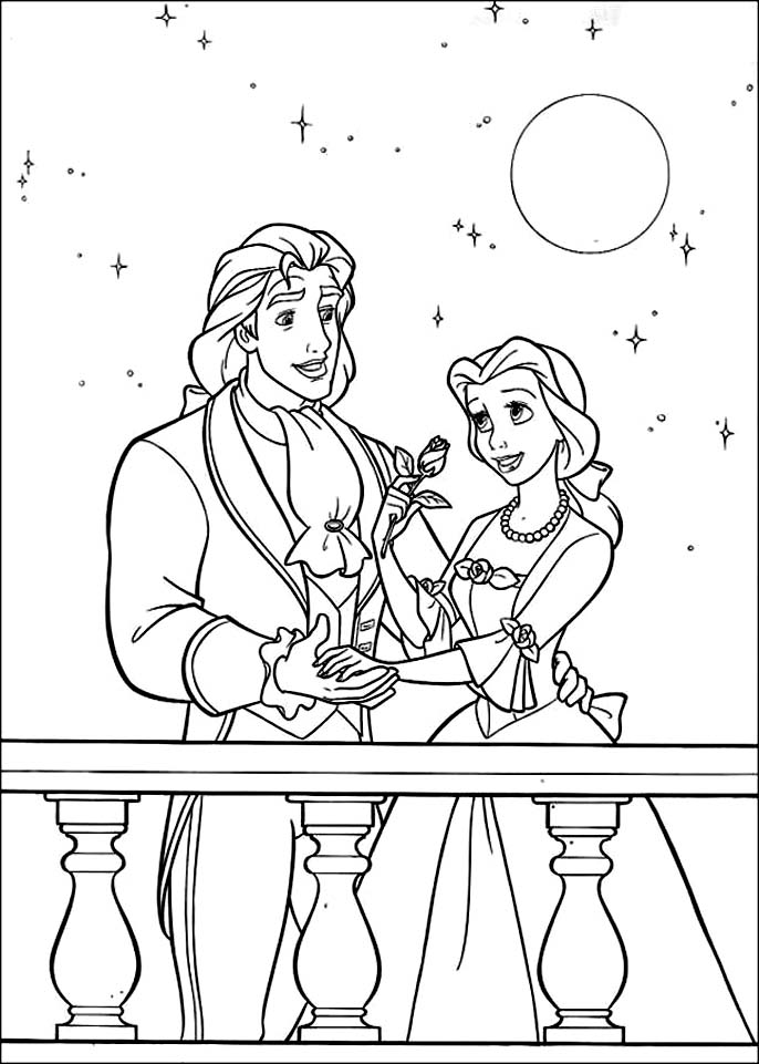 Disegno Bella e il Principe sul balcone da colorare
