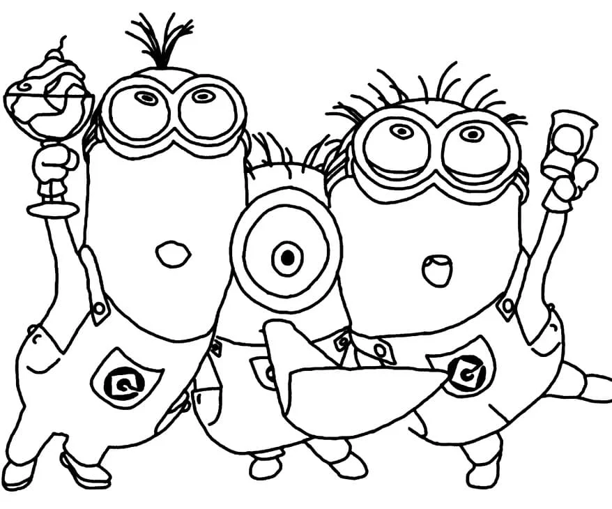 Disegno Minions in festa con gelato e banana da colorare Disegno Minions in festa con gelato e banana da colorare