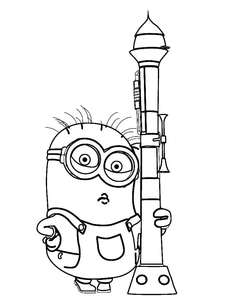 Disegno Minion con un'arma a forma di razzo da colorare Disegno Minion con un'arma a forma di razzo da colorare