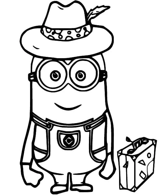 Disegno Minion con cappello da viaggio e una valigia da colorare Disegno Minion con cappello da viaggio e una valigia da colorare