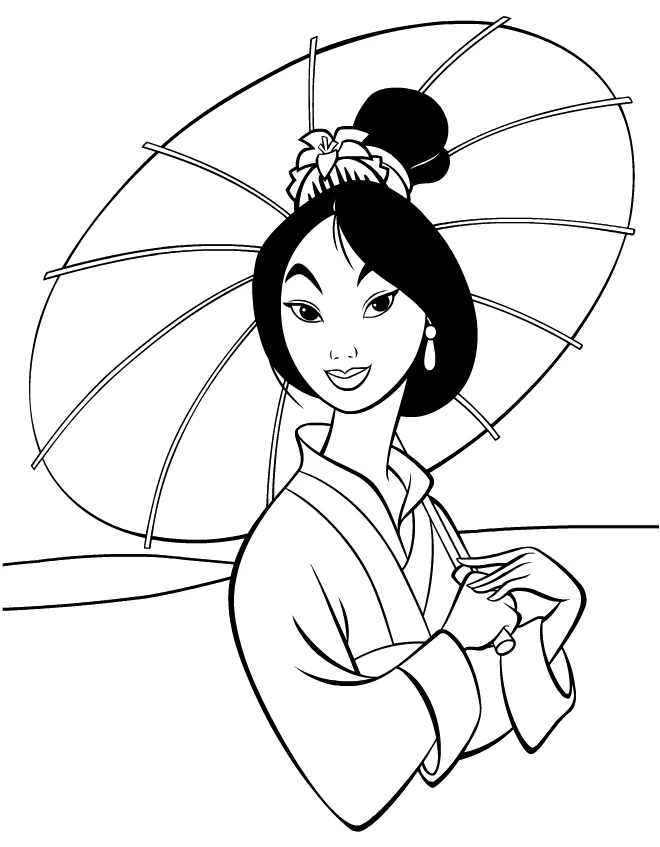 Disegno Mulan con un ombrellino di carta da colorare Disegno Mulan con un ombrellino di carta da colorare
