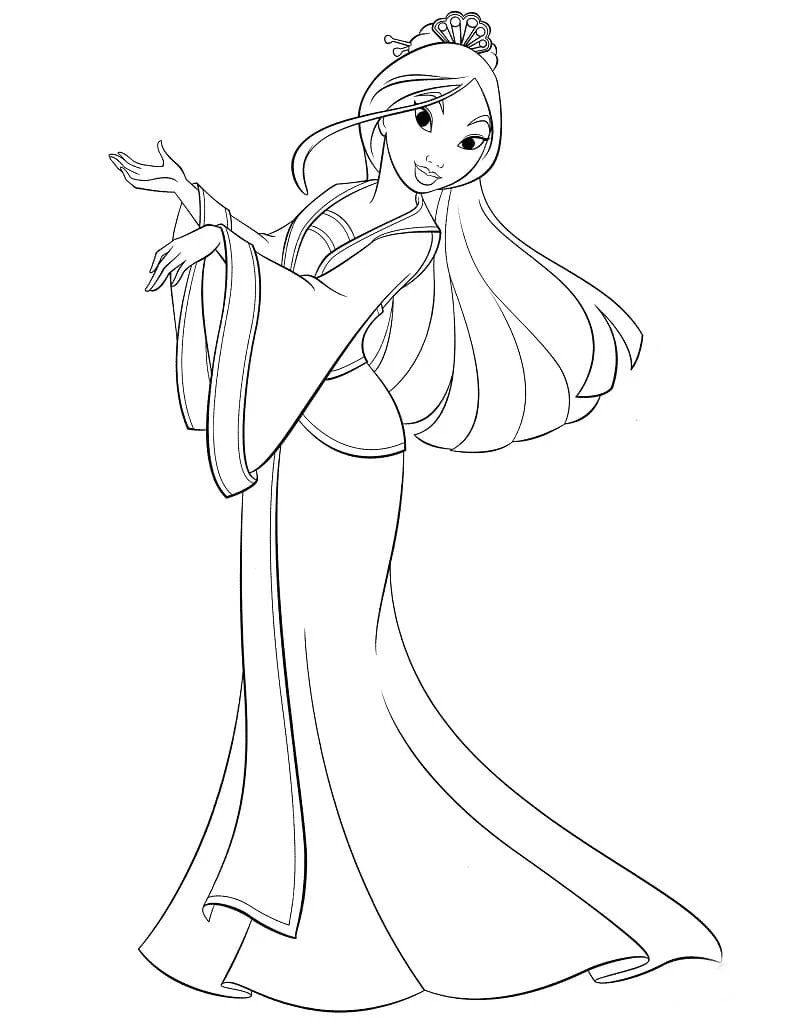 Disegno Mulan con un abito tradizionale da colorare Disegno Mulan con un abito tradizionale da colorare