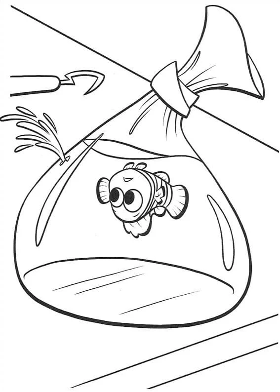 Disegno Nemo chiuso in un sacchetto di plastica da colorare